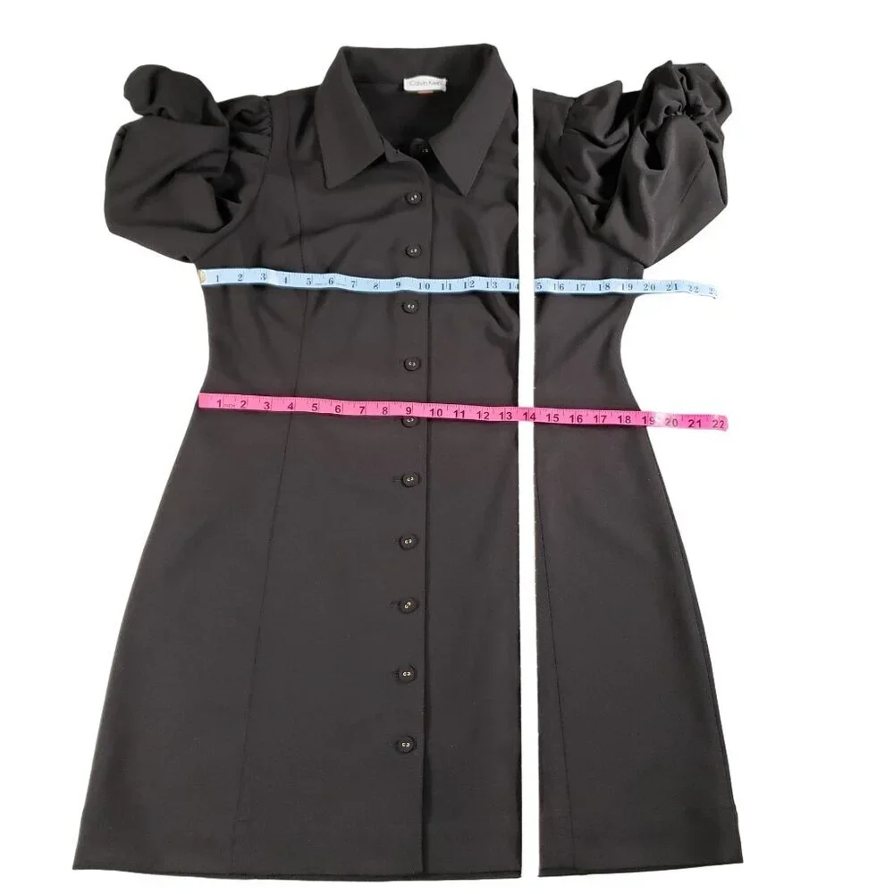 Calvin Klein Women’s Black Puff Sleeve Shirt Dress Size 12 - Picture 10 of 12